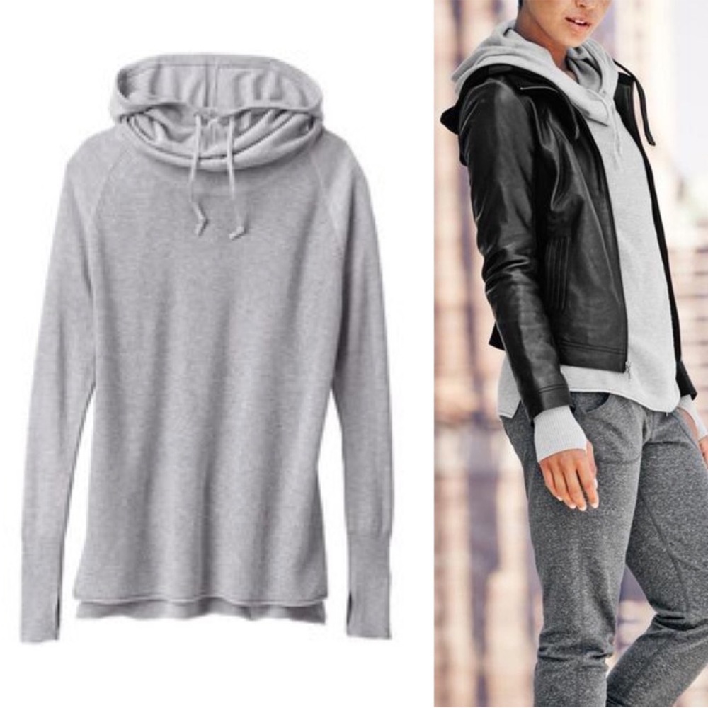 Athleta Bhakta Sweater Gray Hoodie Long Sleeve Waffle Knit Medium $89